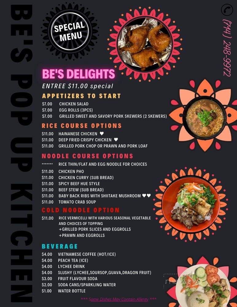Be's Pop-Up Kitchen - Westminster, CA menu_pic