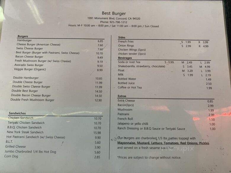 Best Burgers - Concord, CA menu_pic