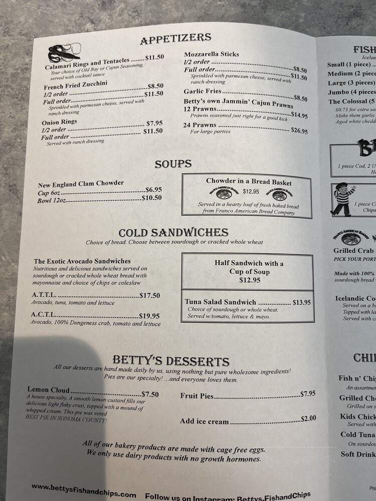 Betty's English Fish 'n' Chips - Santa Rosa, CA menu_pic