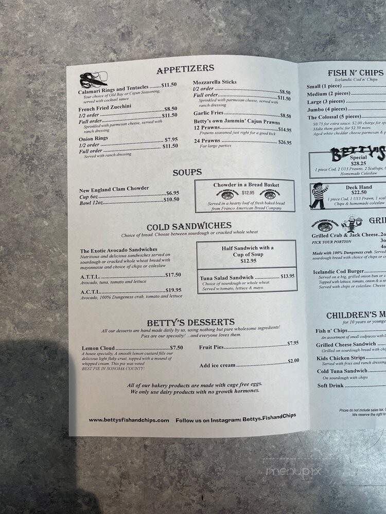 Betty's English Fish 'n' Chips - Santa Rosa, CA menu_pic