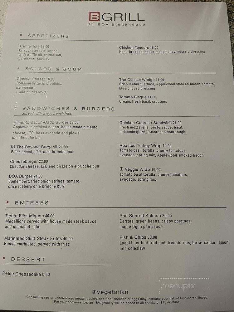B Grill by BOA Steakhouse - Los Angeles, CA menu_pic