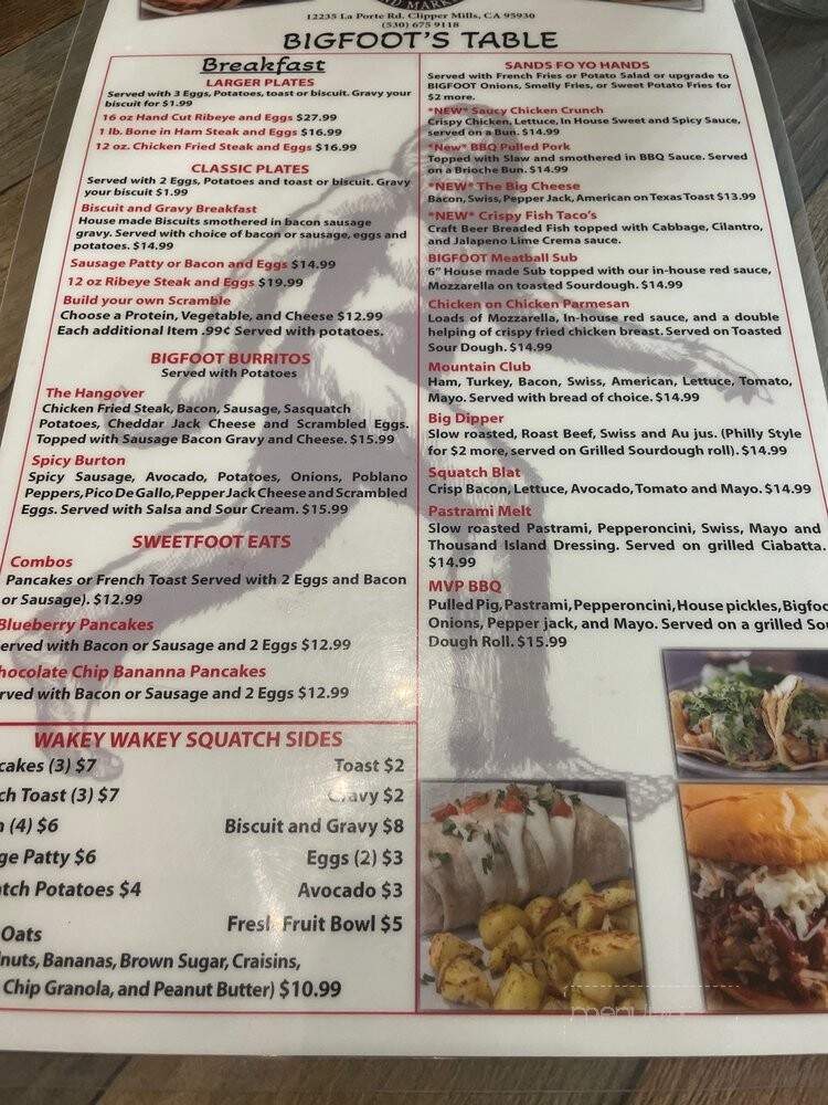 Big Foot Eats & Market - Clipper Mills, CA menu_pic