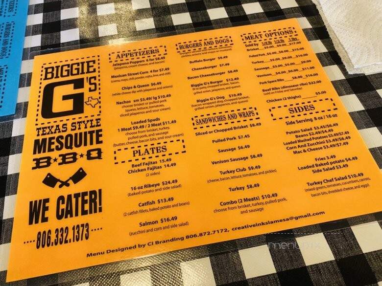 Biggie G's - Lamesa, TX menu_pic