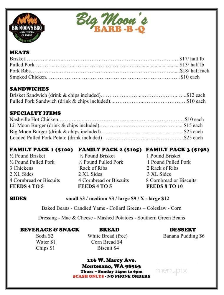 Big Moon's BBQ - Montesano, WA menu_pic