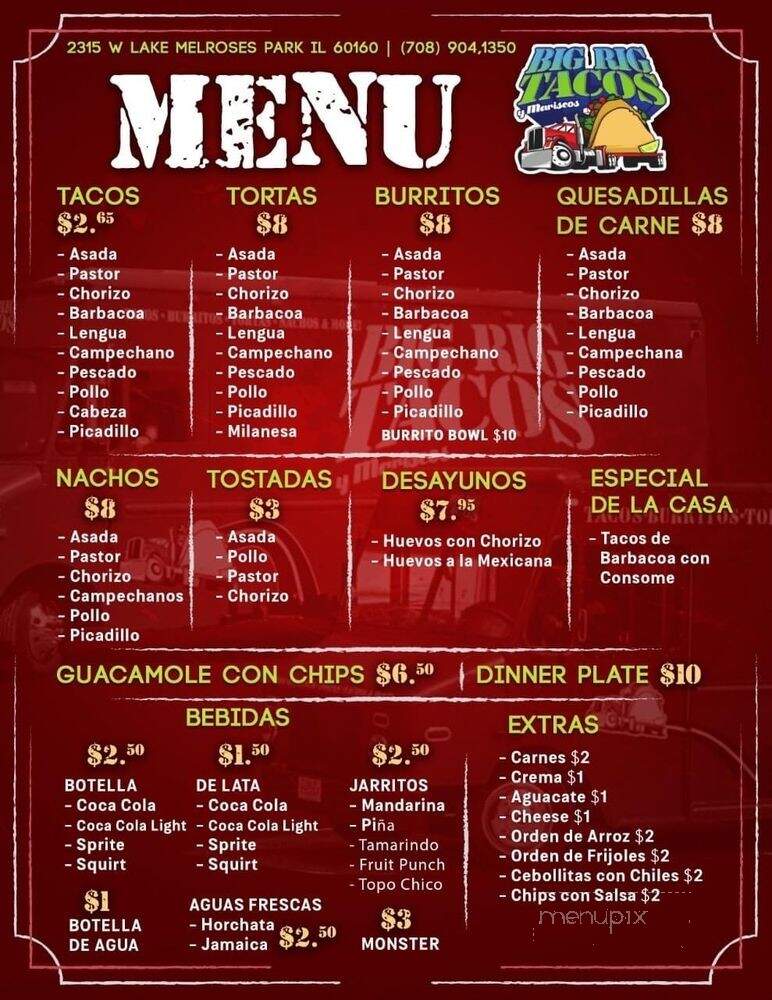 Big Rig Tacos Y Mariscos - Melrose Park, IL menu_pic