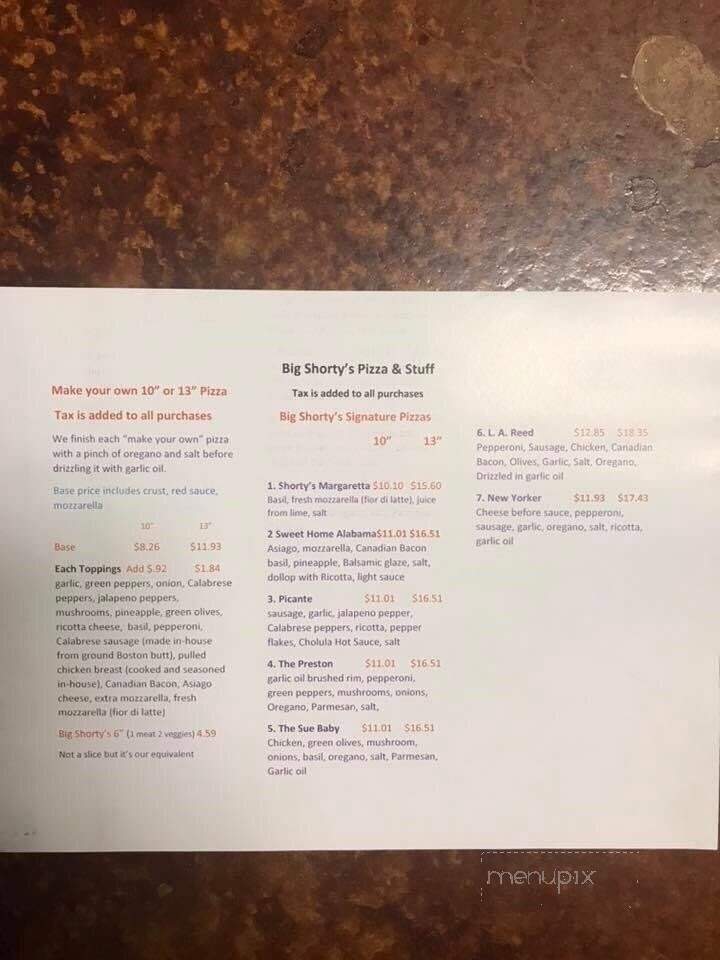Big Shorty's Pizza - Arley, AL menu_pic