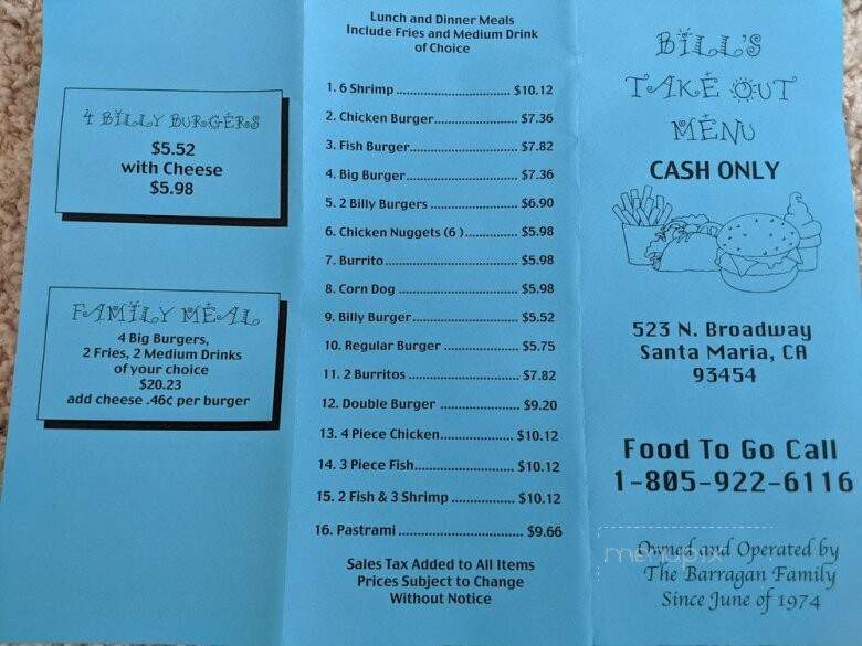 Bill's Take Out - Santa Maria, CA menu_pic