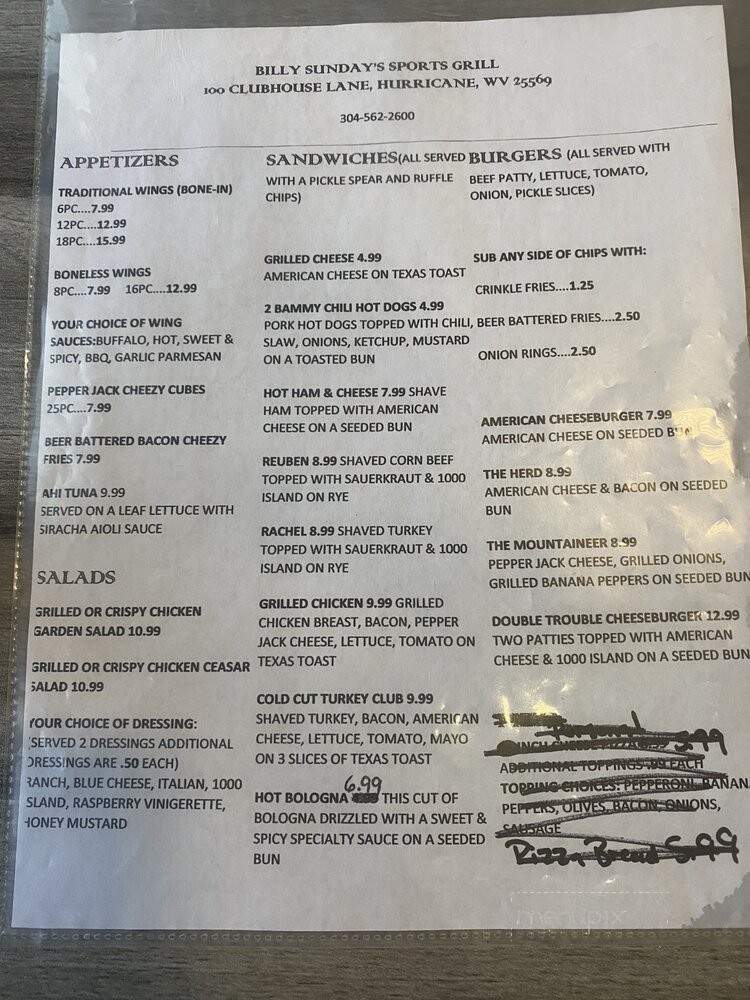 Billy Sundays Sports Grill - Hurricane, WV menu_pic