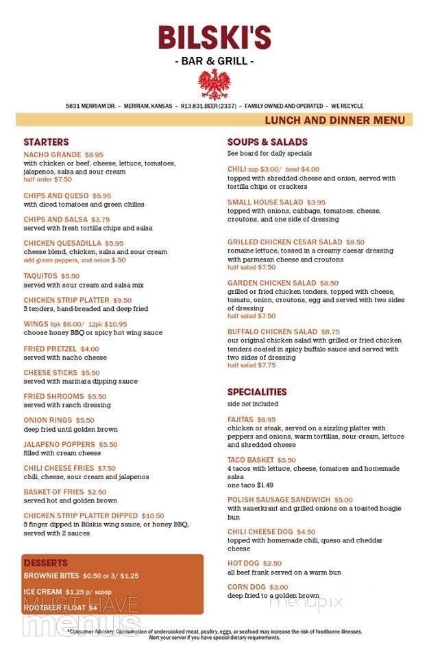 Bilski's Bar & Grill - Shawnee, KS menu_pic