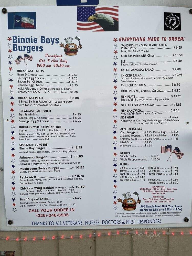 Binnie Boys Burgers - Tow, TX