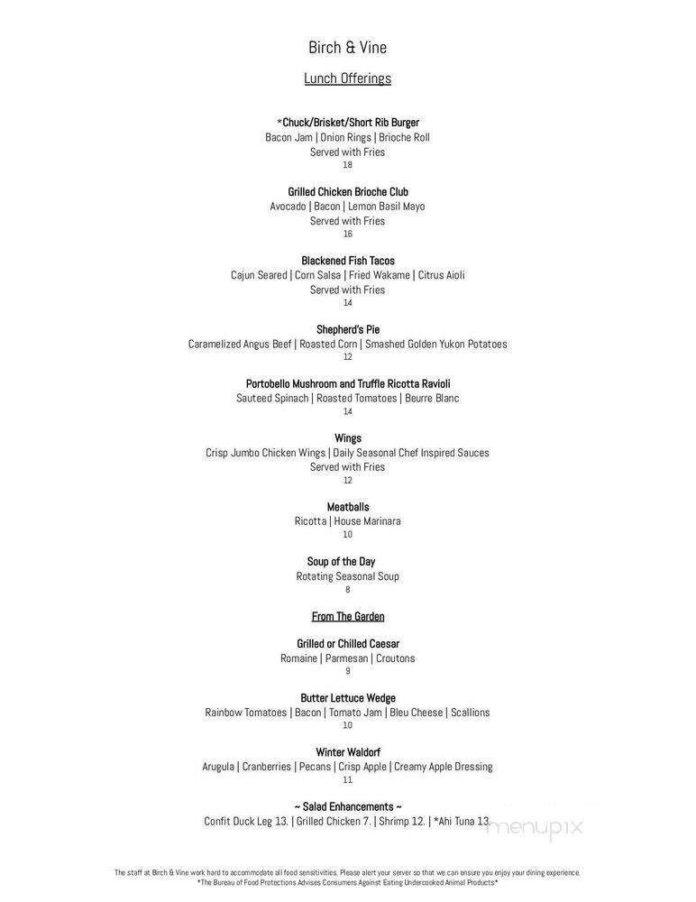 Birches Grill - Gorham, NH menu_pic