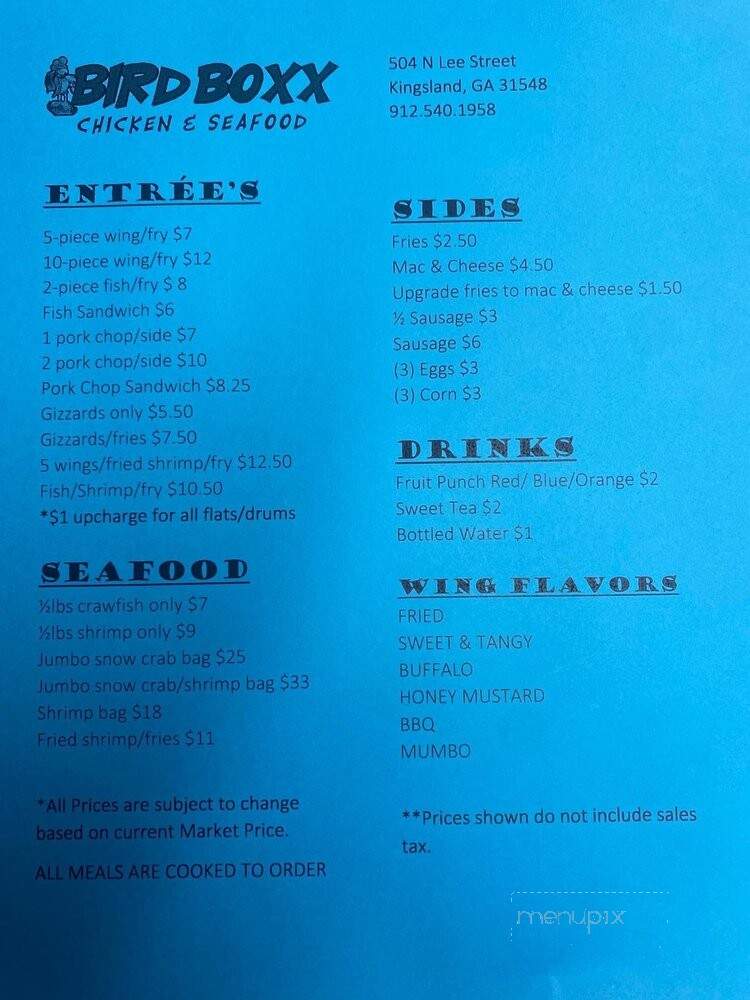 Bird Boxx - Kingsland, GA menu_pic
