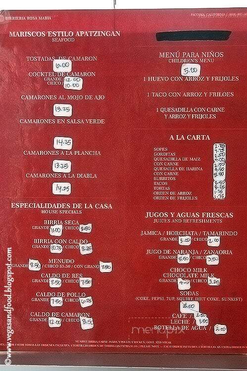 Rosa Maria Birrieria Rest - Pacoima, CA menu_pic