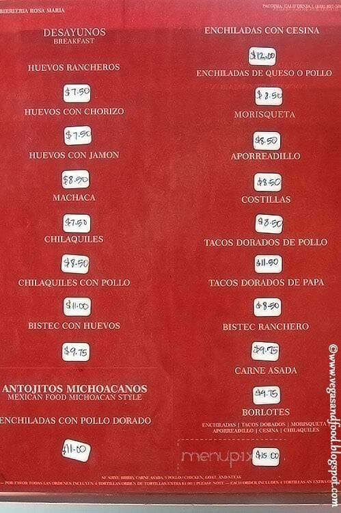 Rosa Maria Birrieria Rest - Pacoima, CA menu_pic
