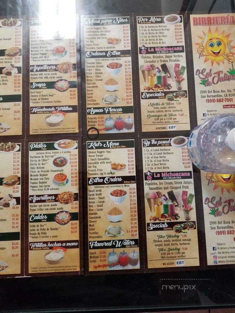 Birrieria Y Panaderia El Sol de Jalisco - San Bernardino, CA menu_pic