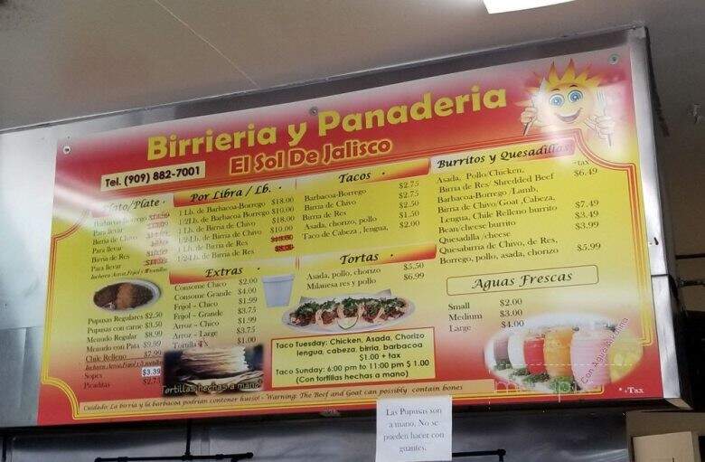 Birrieria Y Panaderia El Sol de Jalisco - San Bernardino, CA menu_pic