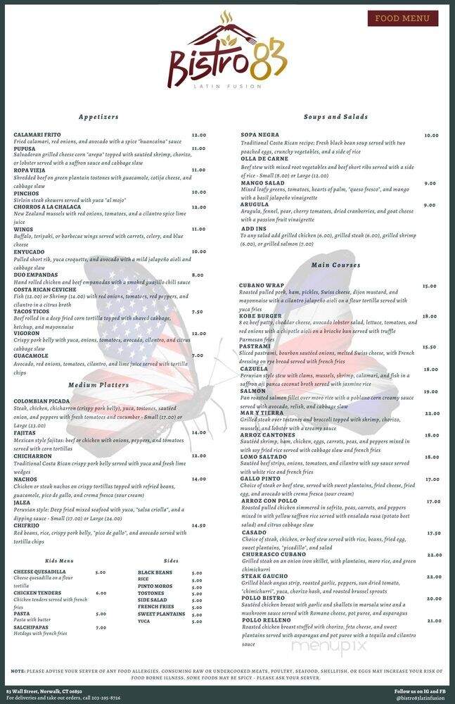 Bistro 83 Latin Fusion - Norwalk, CT menu_pic