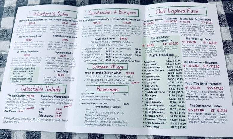 Blind Frog Cafe - Pioneer, TN menu_pic