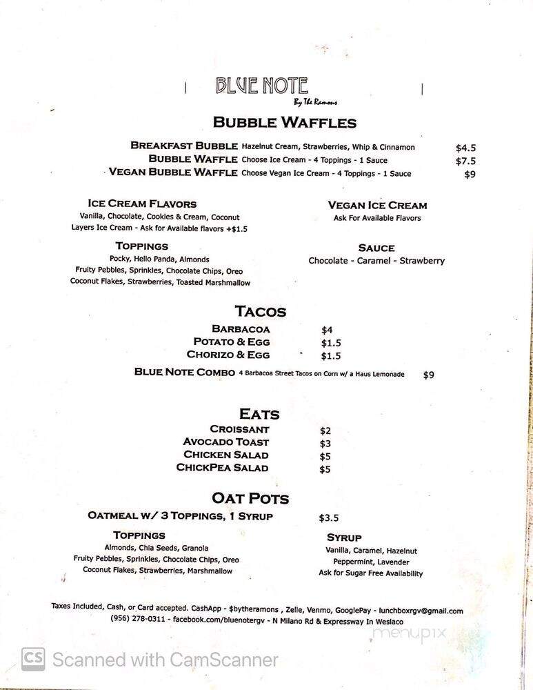Blue Note By the Ramons - Weslaco, TX menu_pic