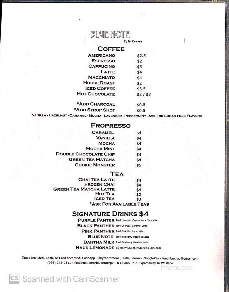 Blue Note By the Ramons - Weslaco, TX menu_pic