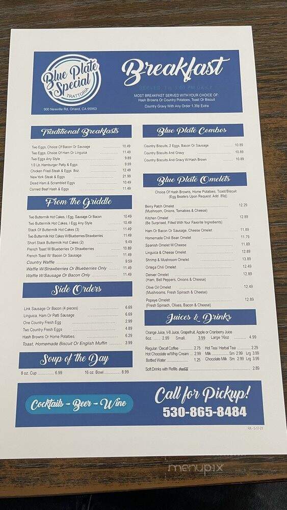 Blue Plate Special Trattoria - Orland, CA menu_pic