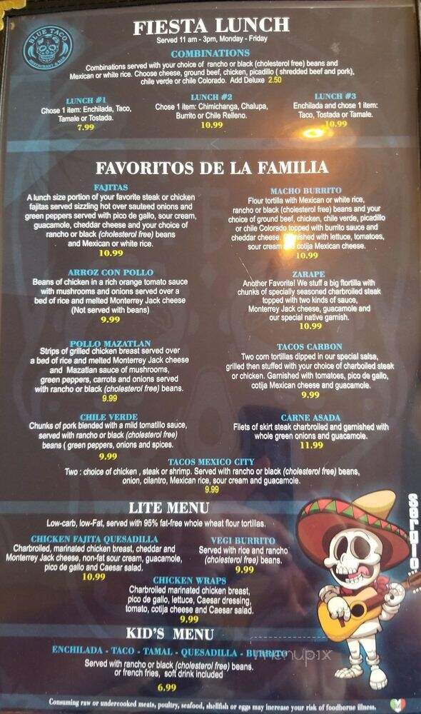 Blue Taco Restaurant and Bar - Mount Vernon, WA menu_pic
