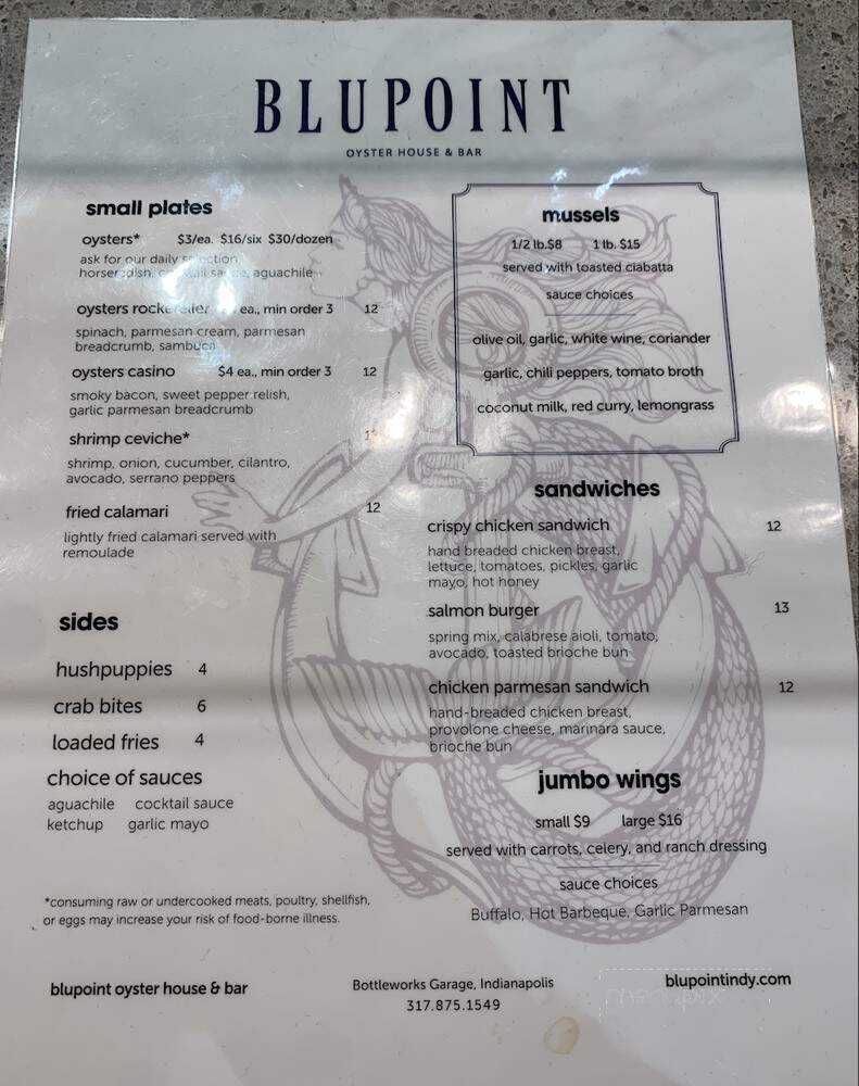 Blupoint Oyster House and Bar - Indianapolis, IN menu_pic