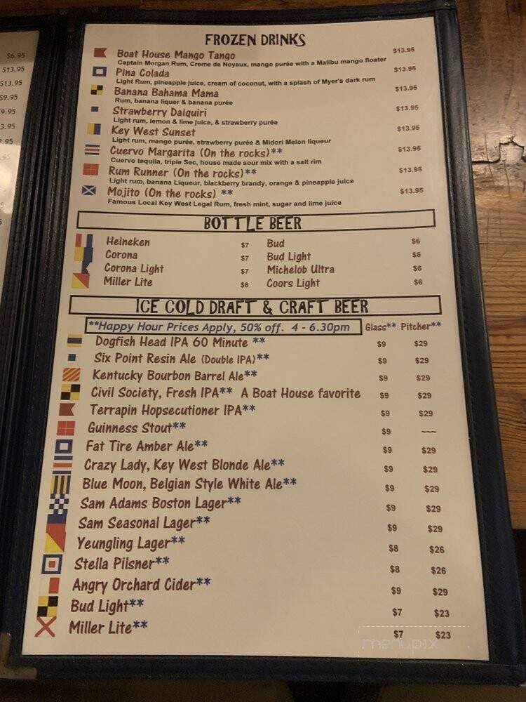 Boat House Bar & Grill - Key West, FL menu_pic