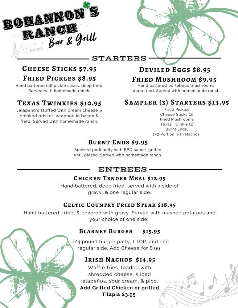 Bohannons Ranch Bar & Grill - Fort Worth, TX menu_pic