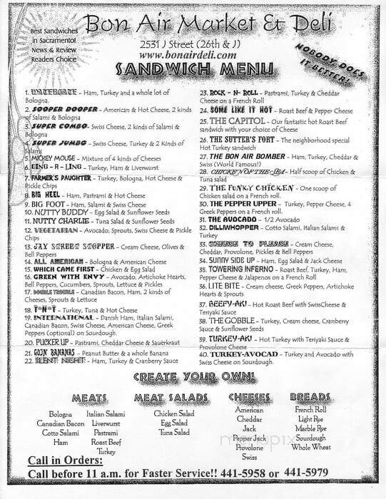 Bon Air Deli - Sacramento, CA menu_pic