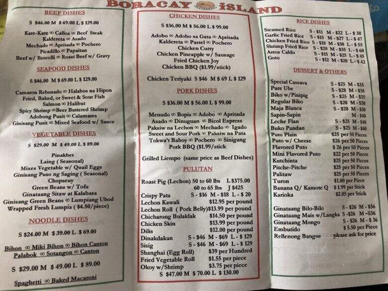 Boracay Island Restaurant - Santa Clarita, CA menu_pic