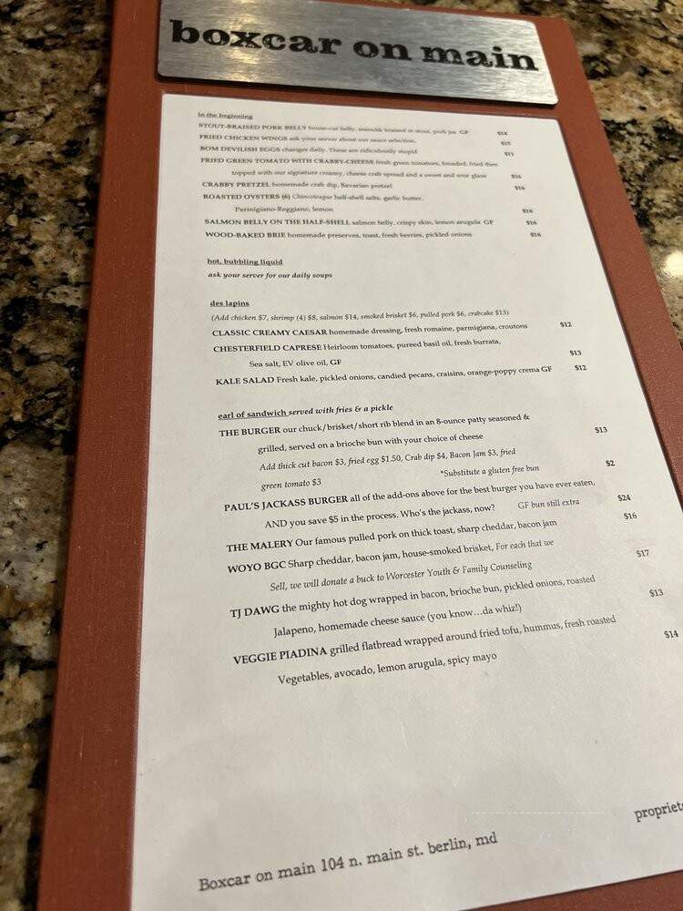 Boxcar on main - Berlin, MD menu_pic