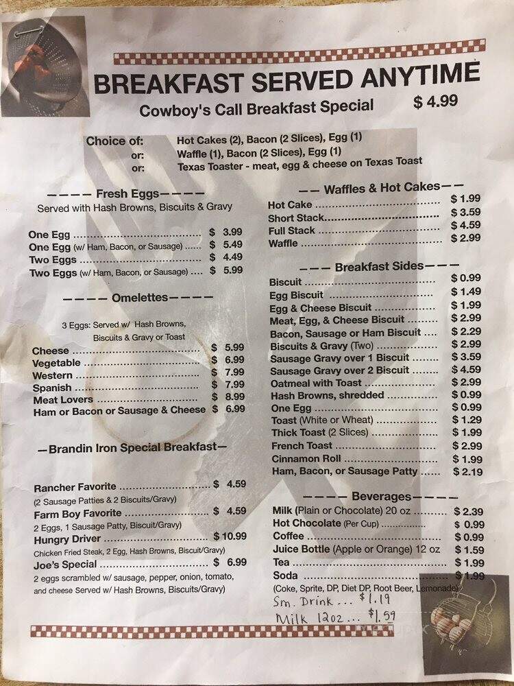 Brandin' Iron Cafe - Coalgate, OK menu_pic