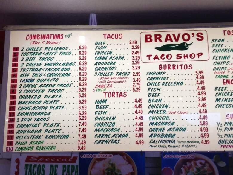 Bravo's Taco Shop - San Diego, CA menu_pic