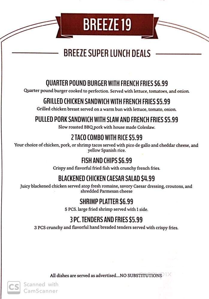 Breeze 19 Kitchen Bar - New Port Richey, FL menu_pic