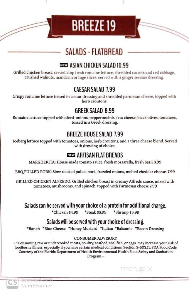 Breeze 19 Kitchen Bar - New Port Richey, FL menu_pic