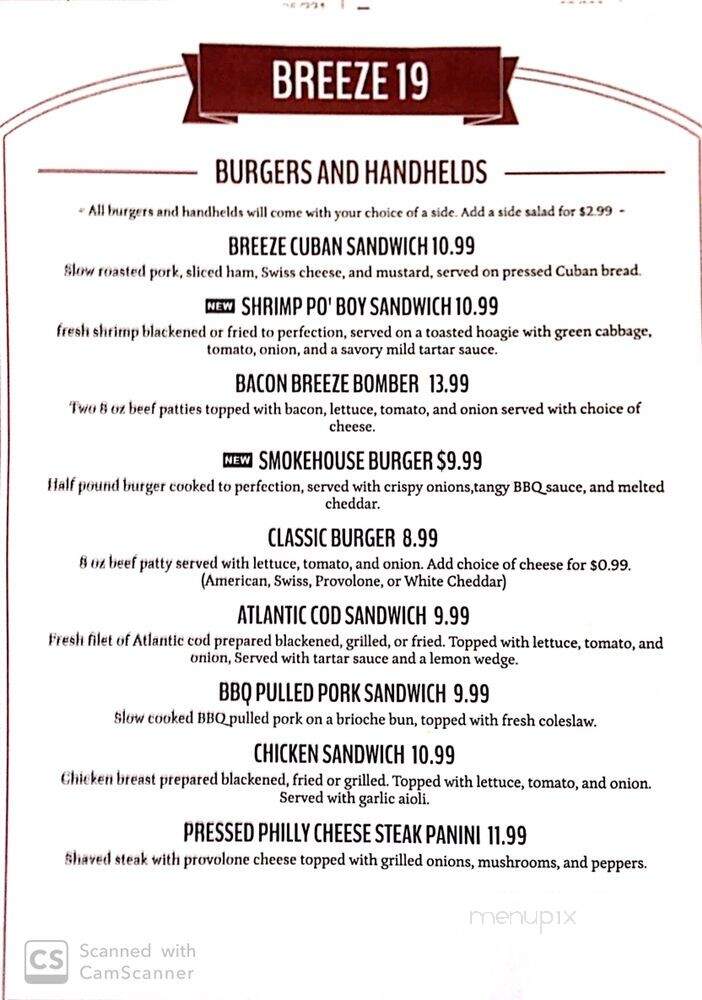 Breeze 19 Kitchen Bar - New Port Richey, FL menu_pic
