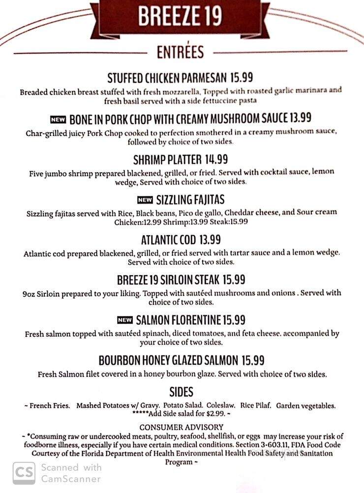 Breeze 19 Kitchen Bar - New Port Richey, FL menu_pic