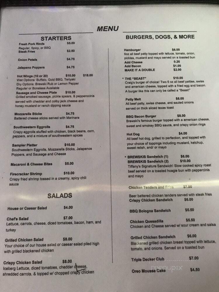 Brewskis Sports Bar and Grill - Memphis, TN menu_pic