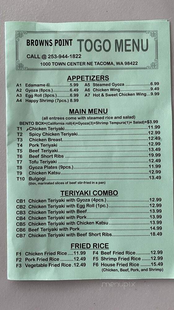 Browns Point Teriyaki & Sushi - Tacoma, WA menu_pic