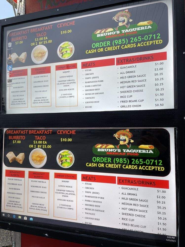 Bruno's Taqueria - Slidell, LA menu_pic
