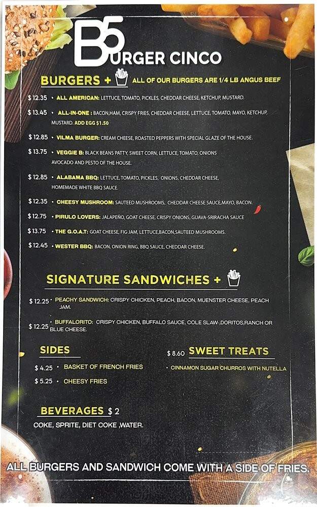 Burger Cinco - Sarasota County, FL menu_pic