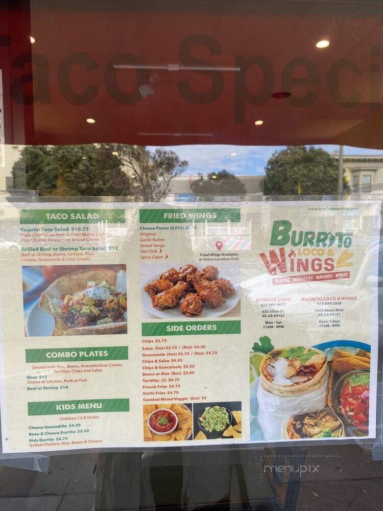 Burrito Loco & Wings - San Francisco, CA menu_pic