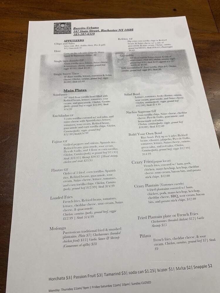 Burrito Urbano - Rochester, NY menu_pic