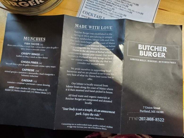 Butcher Burger - Portland, ME menu_pic