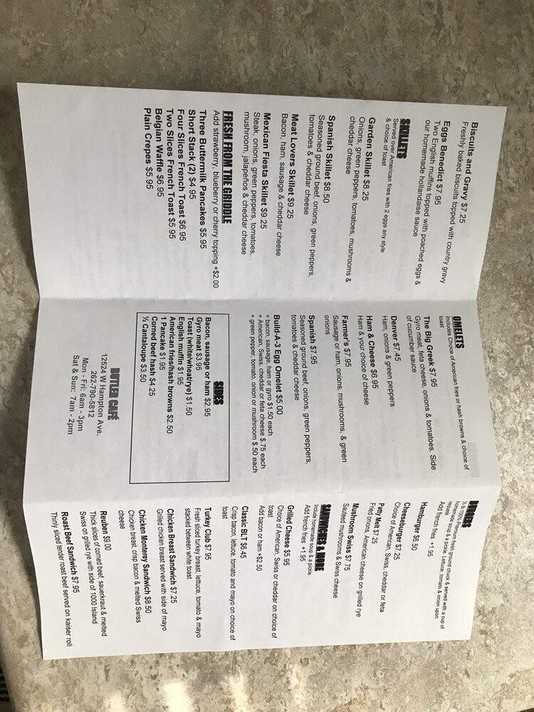 Butler Cafe - Butler, WI menu_pic