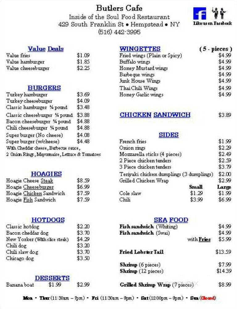 Butler's Cafe - Hempstead, NY menu_pic
