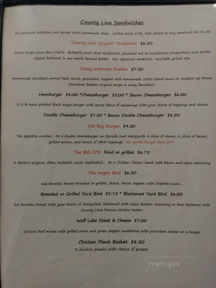 County Line Inn - Chandlerville, IL menu_pic