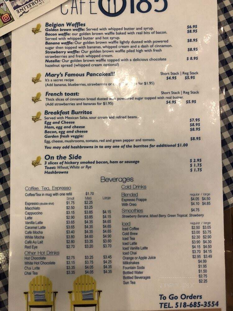 Cafe 185 - Lake George, NY menu_pic