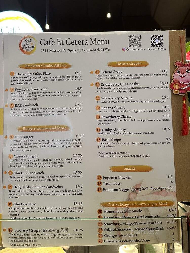 Cafe Et Cetera - San Gabriel, CA menu_pic